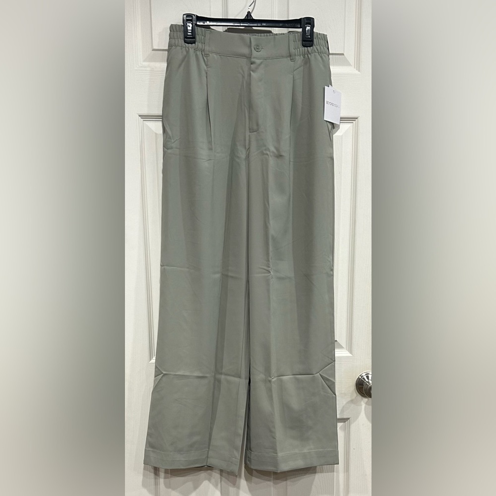 Beyond Yoga Women's Large Status Wide Leg Trouser Grey Sage Green NWT